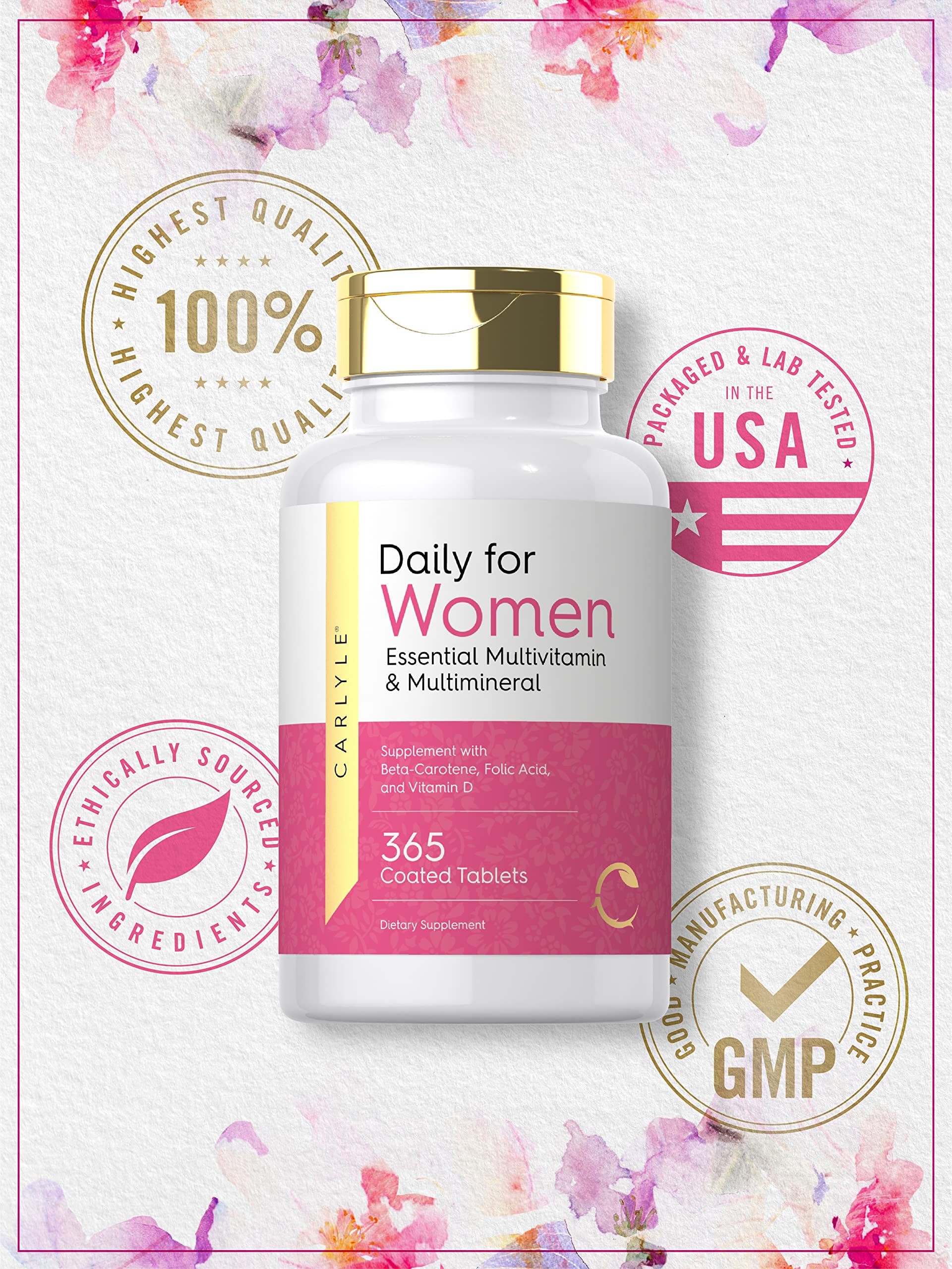 Carlyle Women's Daily Multivitamin | 365 Tablets | Vitamin and Mineral Supplement | Non-GMO, Gluten Free Pills
